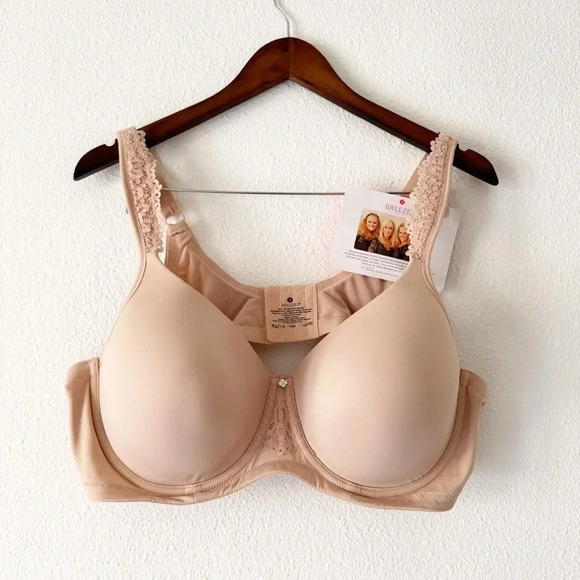NEW Breezies Luxe Lace Underwire TShirt Bra Sunbeige Chic Everyday 44D Plus - Picture 2 of 11